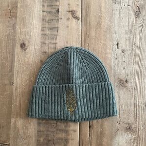 NWT: Free People Green Knit Beanie with Embroidered Detail